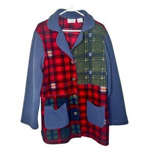Vintage Blair Plaid Fleece Jacket Patchwork Womens L Pockets Cottage Cozy